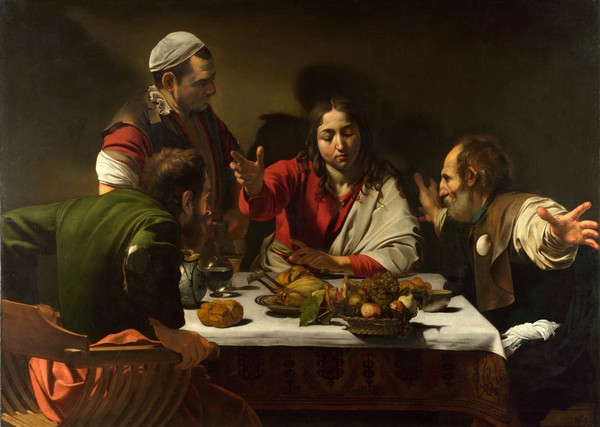 Michelangelo Merisi da Caravaggio, The Supper at Emmaus, 1601 (oil and tempera on canvas) (Christus, Jünger, Abendmahl, Religion, Christlich, Klassiker, Barock, Esszimmer, Wohnzimmer, Malerei, Wunschgröße, bunt)