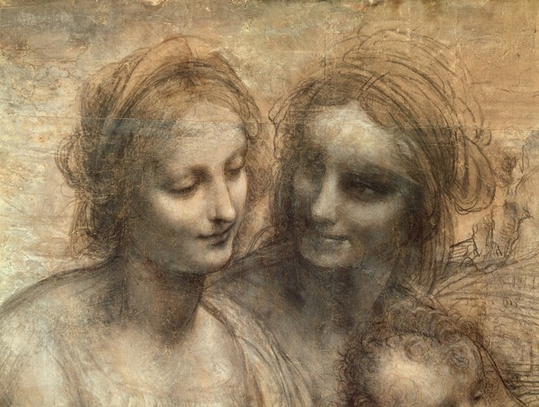 Leonardo da Vinci, Detail of the Heads of the Virgin and St. Anne, from The Virgin and Child with SS. Anne and John the Baptist, c.1499 (charcoal and white chalk on paper, mounted on canvas)