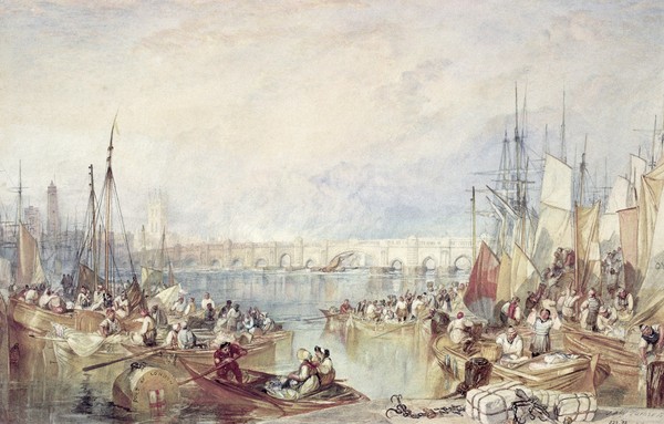Joseph Mallord William Turner, The Port of London (Seestück, Hafen, London, Segelschiffe, maritim, Meeresbrise, Romantik, Malerei, Klassiker, Wohnzimmer, Wunschgröße, bunt)
