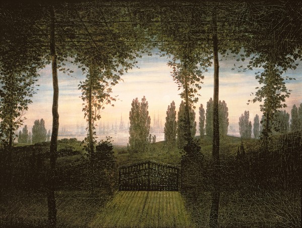 Caspar David Friedrich, Remembrance of Johann Bremen (Park, Garten, Gartentor, Pergola, Klassiker, Wohnzimmer, Malerei, Romantik,  Wunschgröße, bunt)