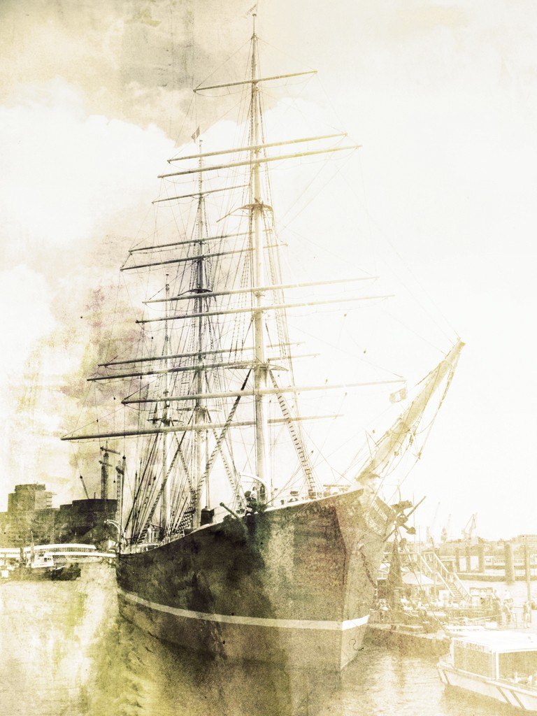 Christian Bienefeld, Rickmer Rickmers (Dreimaster, Segelschiff, Nostalgie, Mysthisch, Nebel, Dunst, Wohnzimmer, Treppenhaus, Fotokunst, sepia)