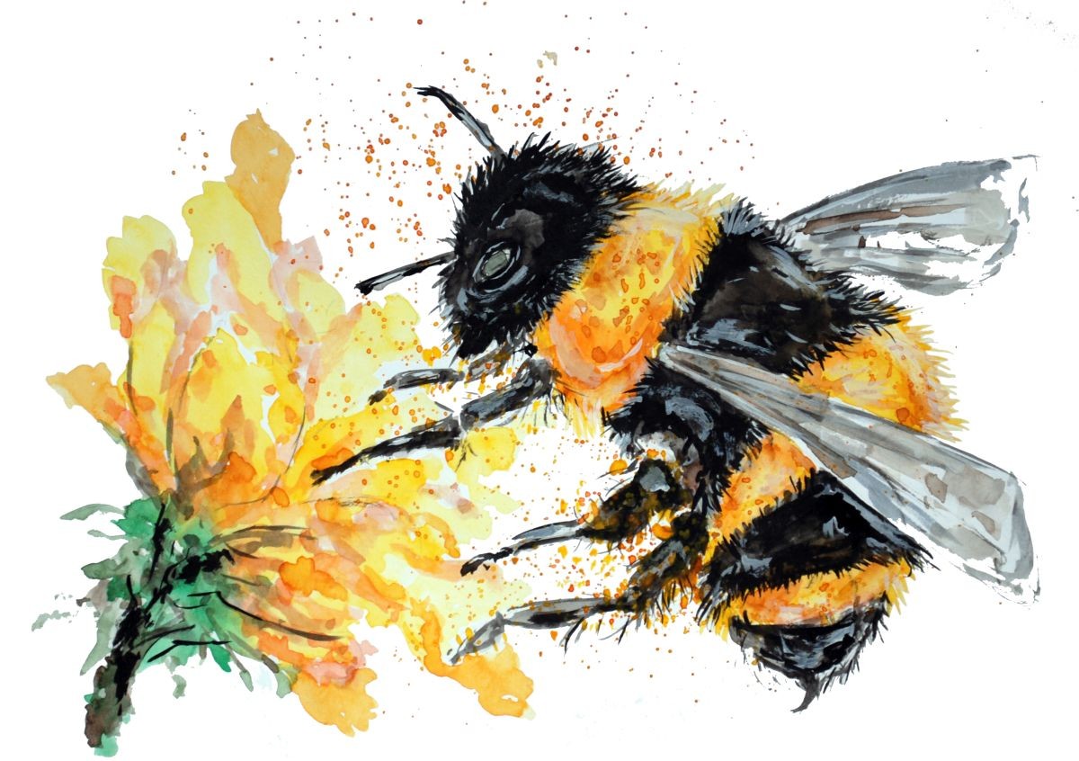 Konfiguration benutzen (Hummel, Biene, Honig, Pollen, Blume, Natur, Flügel, Tiere, Insekten, Sommer, zeitgenössiche, Wunschgröße. Küche, Treppenhaus, gelb/schwarz)