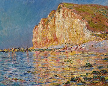 Claude Monet, Les Petites-Dalles bei Ebbe (Impressionismus, Malerei, Landschaft, Normandie, Atlantik, Meeresbrise, Meer, Küste, Klippe, Steilküste,  Schlafzimmer, Wohnzimmer, Wintergarten,bunt,Klassiker)