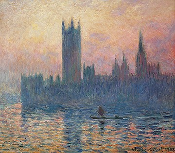 Claude Monet, Das Parlament in London bei Sonnenuntergang (Impressionismus, Malerei, London, Architektur, Fluss, Themse, England, Städte, Schlafzimmer, Wohnzimmer, Wintergarten, Arztpraxis, bunt, Klassiker, Wunschgröße,)