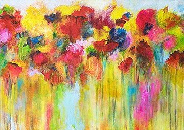 Christa Ohland, Sommerflora (Blumen, Blüten, Blumenwiese, floral, Malerei, modern, Wohnzimmer, Treppenhaus, Esszimmer, Wunschgröße, bunt)