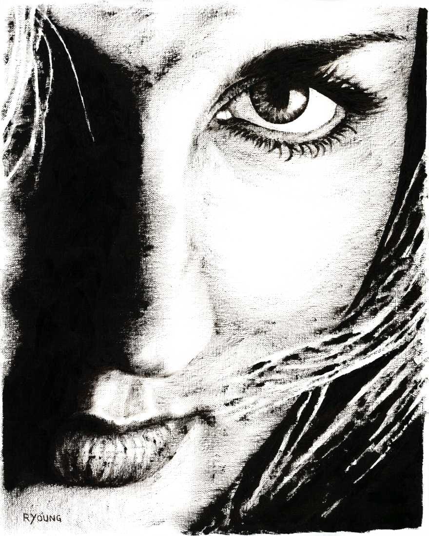 Konfiguration benutzen (Portrait, Gesicht, Blick, Frau, Malerei, zeitgenössischer Realismus, Wohnzimmer, Treppenhaus, Wunschgröße, schwarz/weiß)
