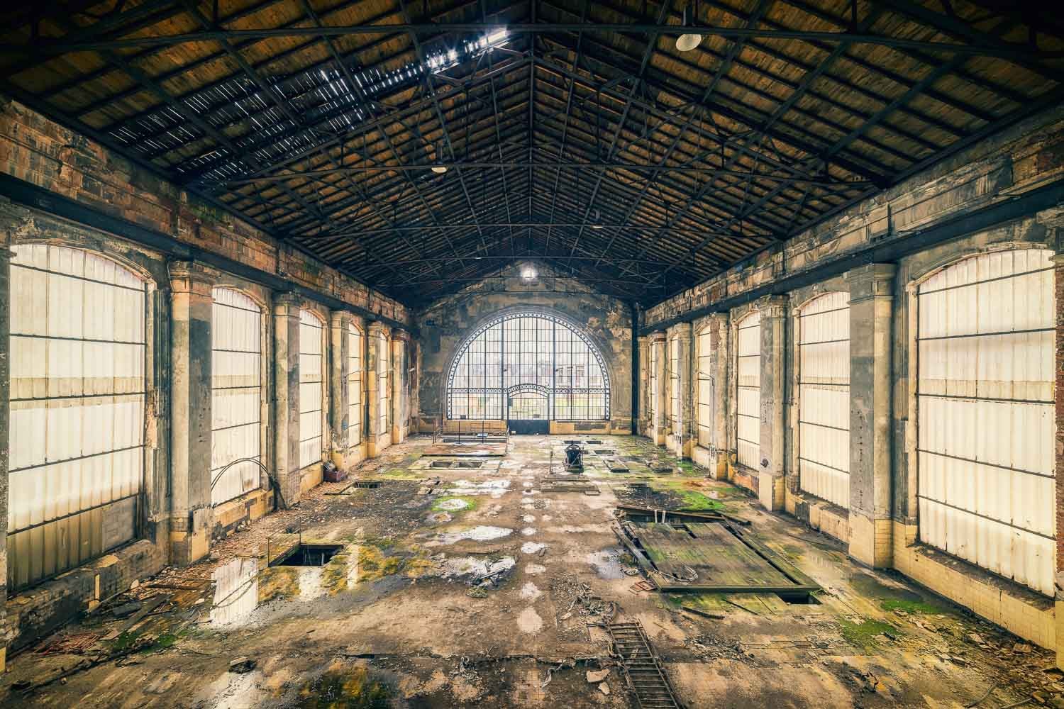 Konfiguration benutzen (Halle, Industrie, Jugendstil, Architektur, Verfall, Zerstörung, Vergänglichkeit, Melancholie, morbid, Wohnzimmer, Fotokunst, Wunschgröße, bunt)