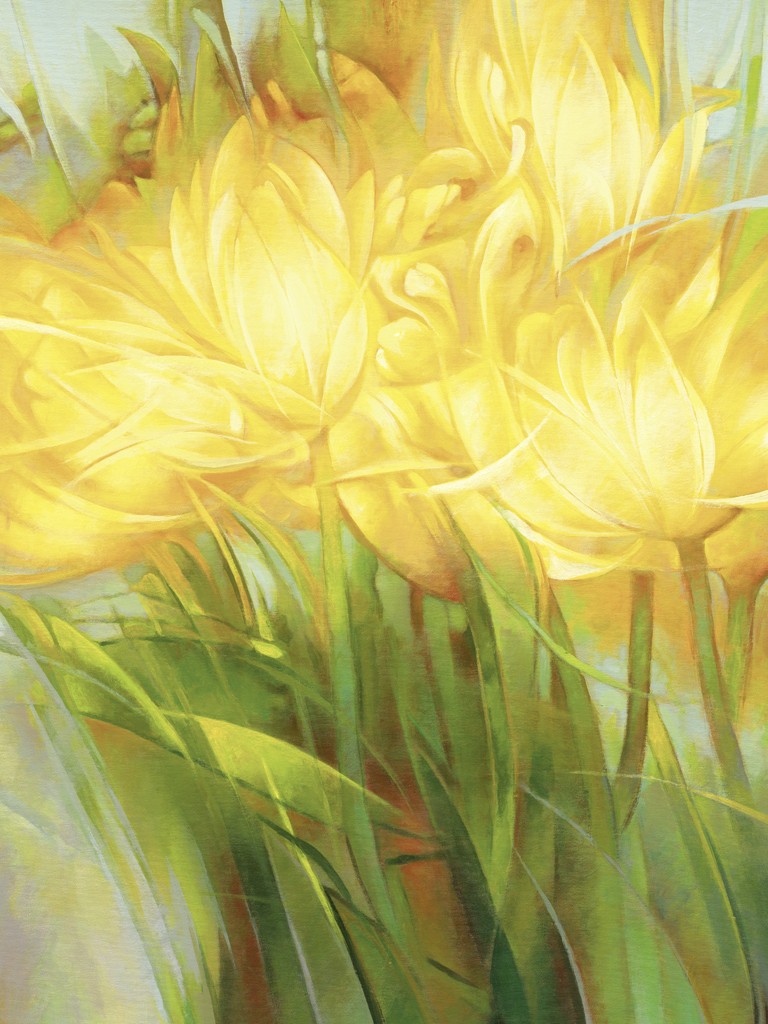 Janusz Remi, Gelbe Tulpen 1 (Tulpen, Blumen, Blüten, Blütenblätter, zart, filigran, frisch, Frühling, Treppenhaus, Wohnzimmer, gelb)