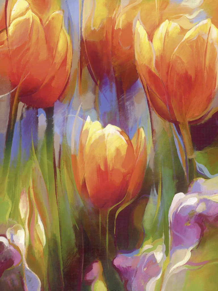 Janusz Remi, Orange Tulpen 1 (Tulpen, Blumen, Blüten, Blütenblätter, zart, filigran, frisch, Frühling, Treppenhaus, Wohnzimmer,orange)