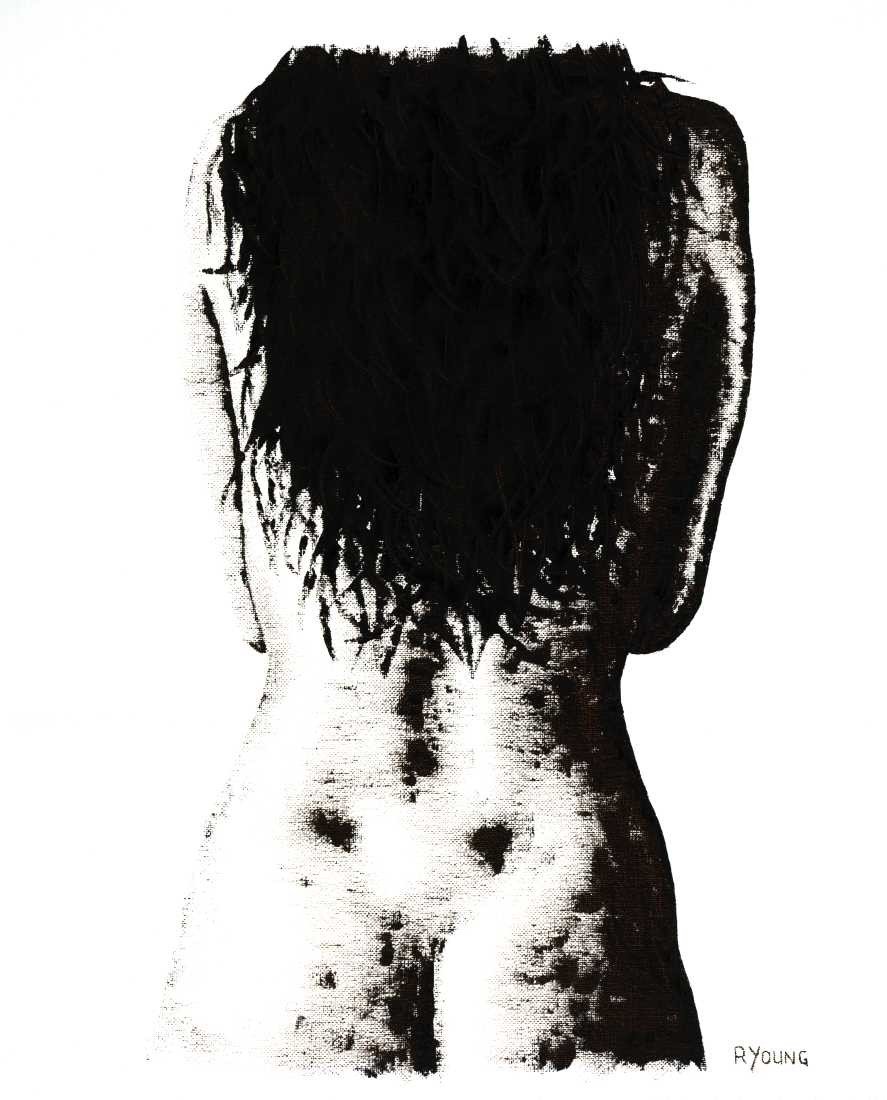 Konfiguration benutzen (langes Haar, Haare, Akt, Rückenakt, nackt, Frau, Malerei, zeitgenössischer Realismus, Wohnzimmer, Schlafzimmer, Wunschgröße,schwarz/weiß)