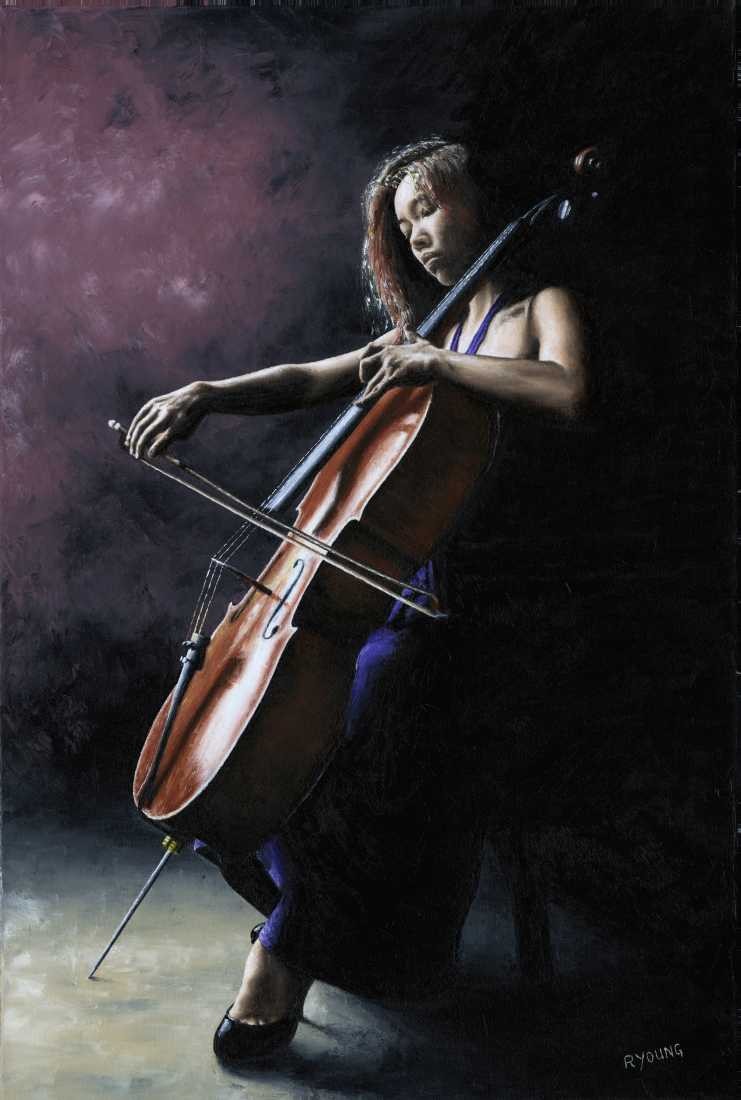 Konfiguration benutzen (Frau, Musikerin, Cellistin, Cello, Musikinstrument, Frau, Malerei, zeitgenössischer Realismus, Wohnzimmer, Jugendzimmer, Wunschgröße, bunt)