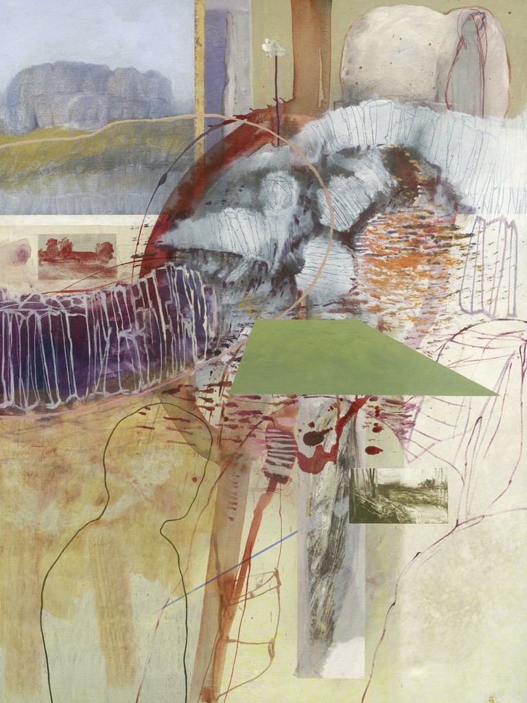 Gunther Fritz, Übergang (Abstrakt, Abstrakte Malerei, Fenster, Ausblick, figurativ, Sihouette, Mann, Formen, Modern, Wohnzimmer, Büro, bunt)