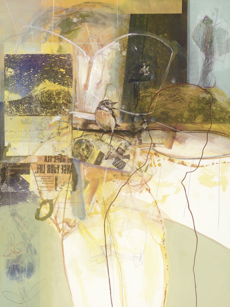 Gunther Fritz, Orte/Herr L. (Abstrakt, Abstrakte Malerei, Orte, Landschaften, Vogel, figurativ, Sihouette, Mann, Formen, Modern, Wohnzimmer, Büro, bunt)