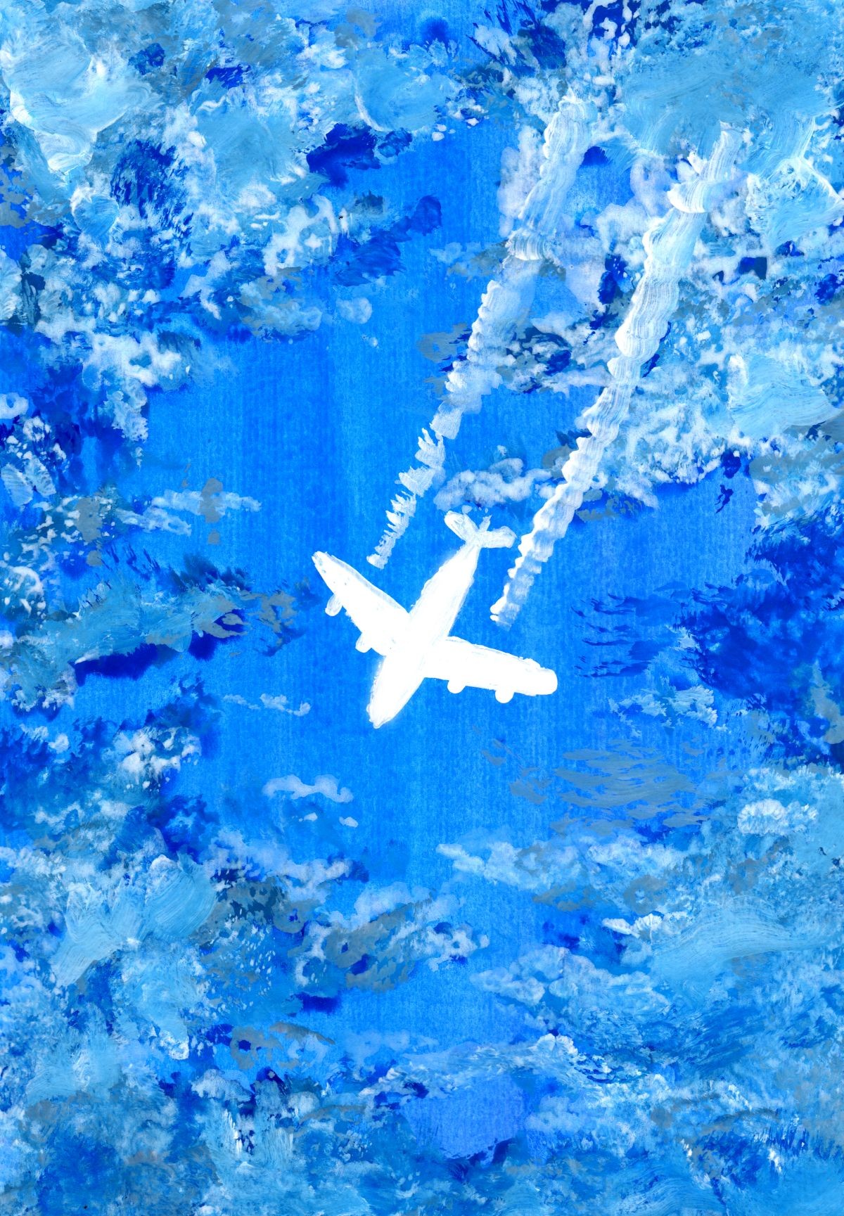 Konfiguration benutzen (Himmel, Blau, Wolken, Flugzeug,  Kondensstreifen, Fliegen,  Freiheit, Verreisen, Urlaub, modern, Wohnzimmer, Jugendzimmer, Wunschgröße, blau/weiß)