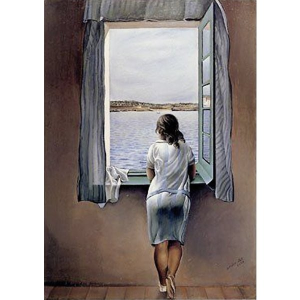 Salvador Dali, Women At The Window (Frau am Fenster, Ausblick, See, Interieur, Klassiker, Malerei, Treppenhaus, Wohnzimmer, bunt)