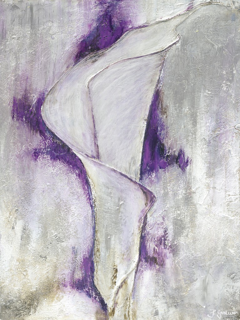 Heidi Gerstner, A Deeper Shade OF Lilac (Calla, Blume, Blüte, Blütenblatt, abstrahiert, modern, Malerei, Treppenhaus, Wohnzimmer, Esszimmer, lila/grau)