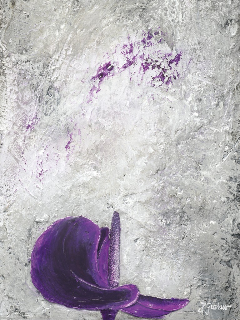 Heidi Gerstner, Deep Purple Two (Blume, Blüte, Blütenblatt, abstrahiert,abstrakte Malerei, modern, Malerei, Treppenhaus, Wohnzimmer, Esszimmer, lila/grau)