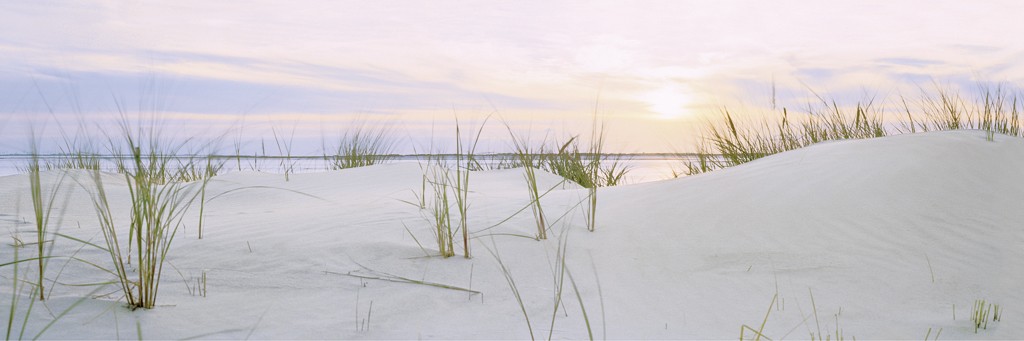 Ingo Gebhard, Letzter Sommertag (Strand, Sand, Düne, Dünengras, Meer, Sonnenuntergang, Horizont, Meeresbrise, Ruhe, Entspannung, Fotografie, Treppenhaus, Arztpraxis, Badezimmer, bunt)