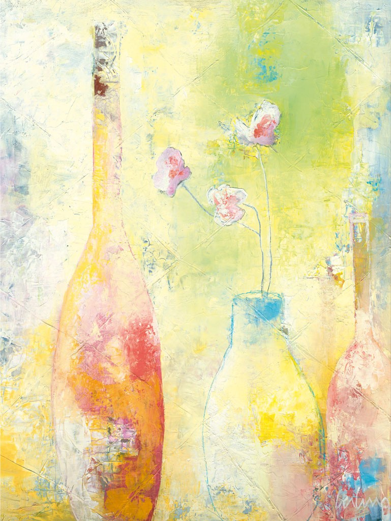 Vera Gerling, Springtime (Abstrakt, Abstrakte Malerei, Stilleben, Flasche, Blumenvase, Farbmuster, verschwommen, unscharf, Malerei, Wohnzimmer, Büro, Business, pastell)