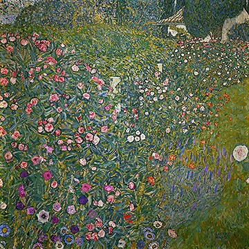 Gustav Klimt, Italienische Gartenlandschaft (Klassische Moderne, Jugendstil,  Blumen, Blumengarten, mediterran, bunt, Wohnzimmer, Treppenhaus, Malerei, Wunschgröße,)