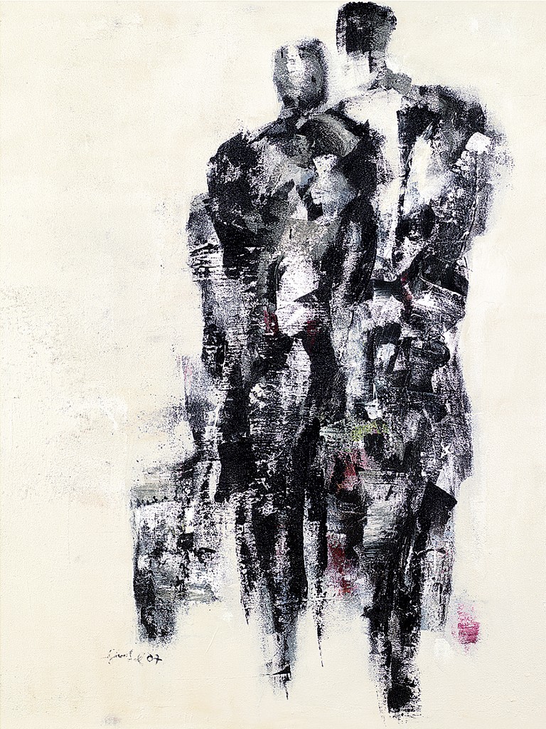 Sylvia Goebel, Wayfarer II (Abstrakte Malerei, Abstrakte Kunst, Personen, Menschen, Figurativ, diffus, Wohnzimmer, Büro, Business,schwarz/weiß)