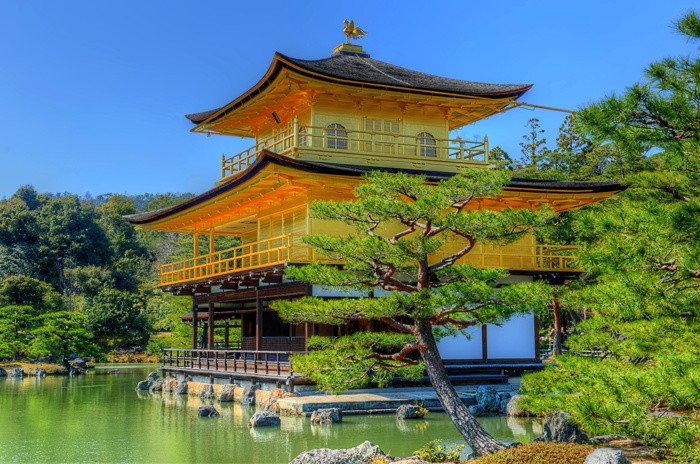 Hady Khandani, HDR - GOLDEN PAVILLION KINKAJU-JI - KYOTO - JAPAN 11 (Architektur, Landschaft, Tempel, Pavillon, Fotografie, Japan, Park, Wohnzimmer, Treppenhaus, Wunschgröße, bunt)