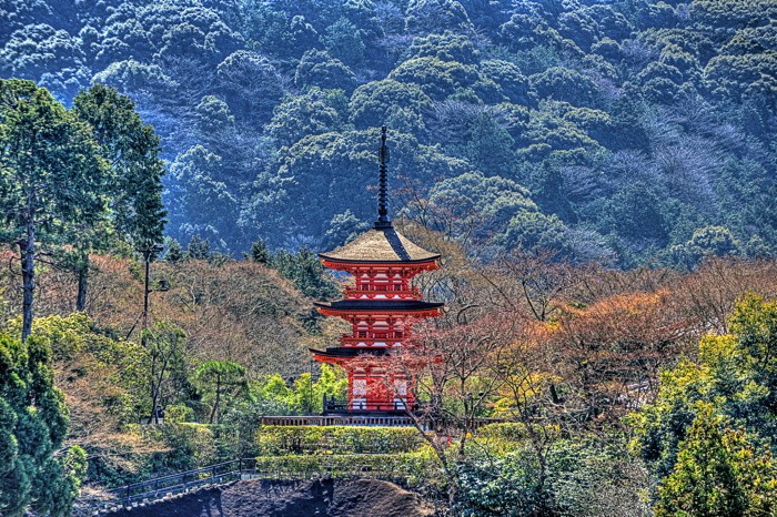 Hady Khandani, HDR - KIYOMIZU TEMPLE - JAPAN 01 (Architektur, Landschaft, Tempel, Wald, Fotografie, Japan, Wohnzimmer, Treppenhaus, Wunschgröße, bunt)