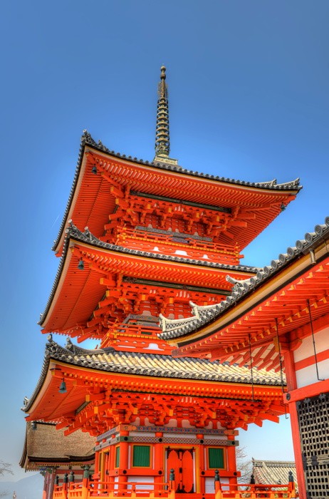 Hady Khandani, HDR - KIYOMIZU TEMPLE - JAPAN 09 (Architektur, Tempel, Pagode, Dach, Dächer, Fotografie, Japan, Wohnzimmer, Treppenhaus, Wunschgröße, bunt)