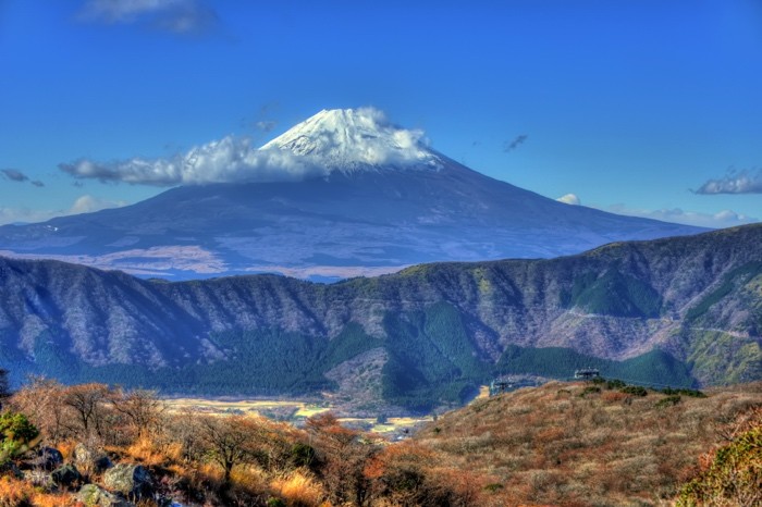 Hady Khandani, HDR - MOUNT FUJI VIEW FROM HAKONE OWAKUDANI - JAPAN 8 (Landschaft, Hügel, Berge, Fujijama,Panorama, Fotografie, Japan, Treppenhaus, Wohnzimmer, Wunschgröße, bunt)