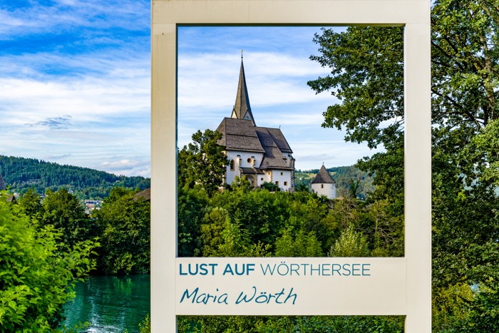 Konfiguration benutzen (Landschaft, Kirche, Wörthersee, Ortseingangsschild, Österreich,  Wunschgröße, Fotografie, Wohnzimmer, Treppenhaus, bunt)