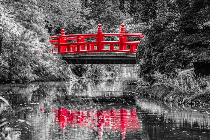Konfiguration benutzen (Brücke, japanische Brücke, Teich, Park, Colorspot, Fotokunst, Wunschgröße, Wohnzimmer, Treppenhaus, schwarz/weiß/rot)