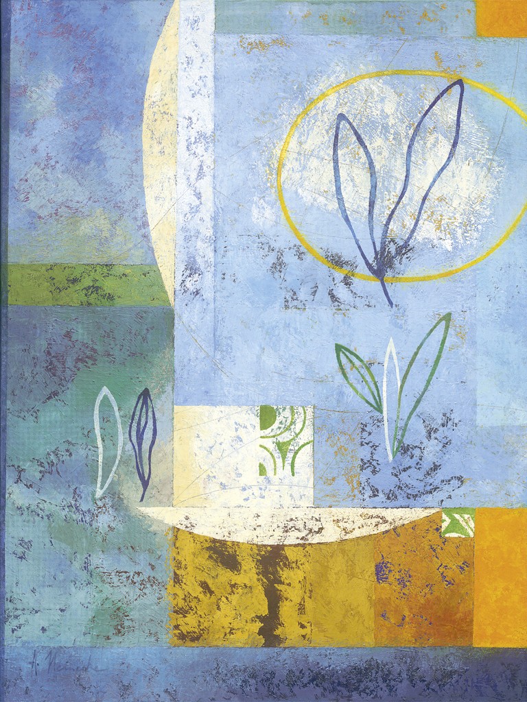 Astrid Heinecke, Magnolia (Abstrakt, abstrakte Malerei, Moderne, florale Muster, geometrische Formen,  Farbfelder, Wohnzimmer, Büro)