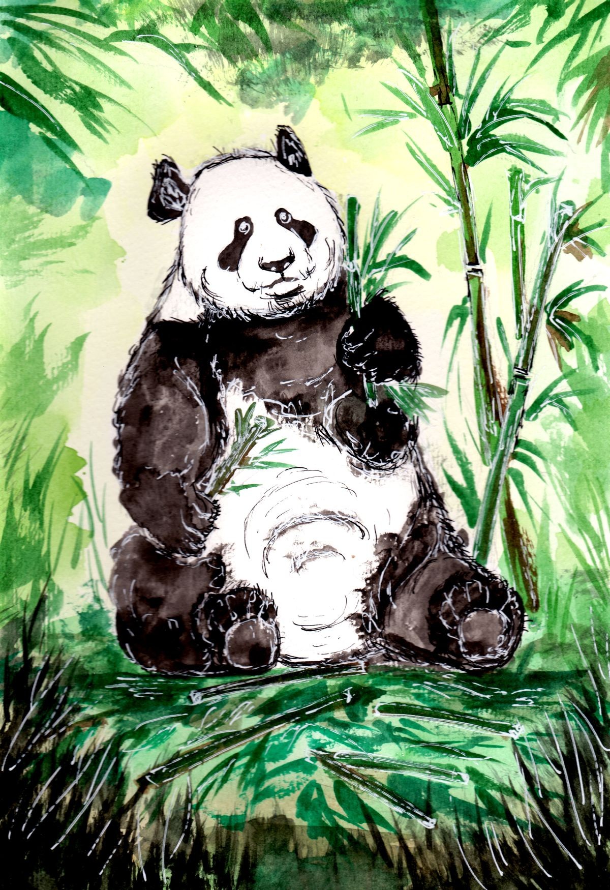 Konfiguration benutzen (Panda, Bär, Tier, China, Eukalyptus, Pflanze, Blätter, Nahrung, Hunger,  Aquarell,  Wunschgröße, zeitgenössisch, Treppenhaus, Wohnzimmer)