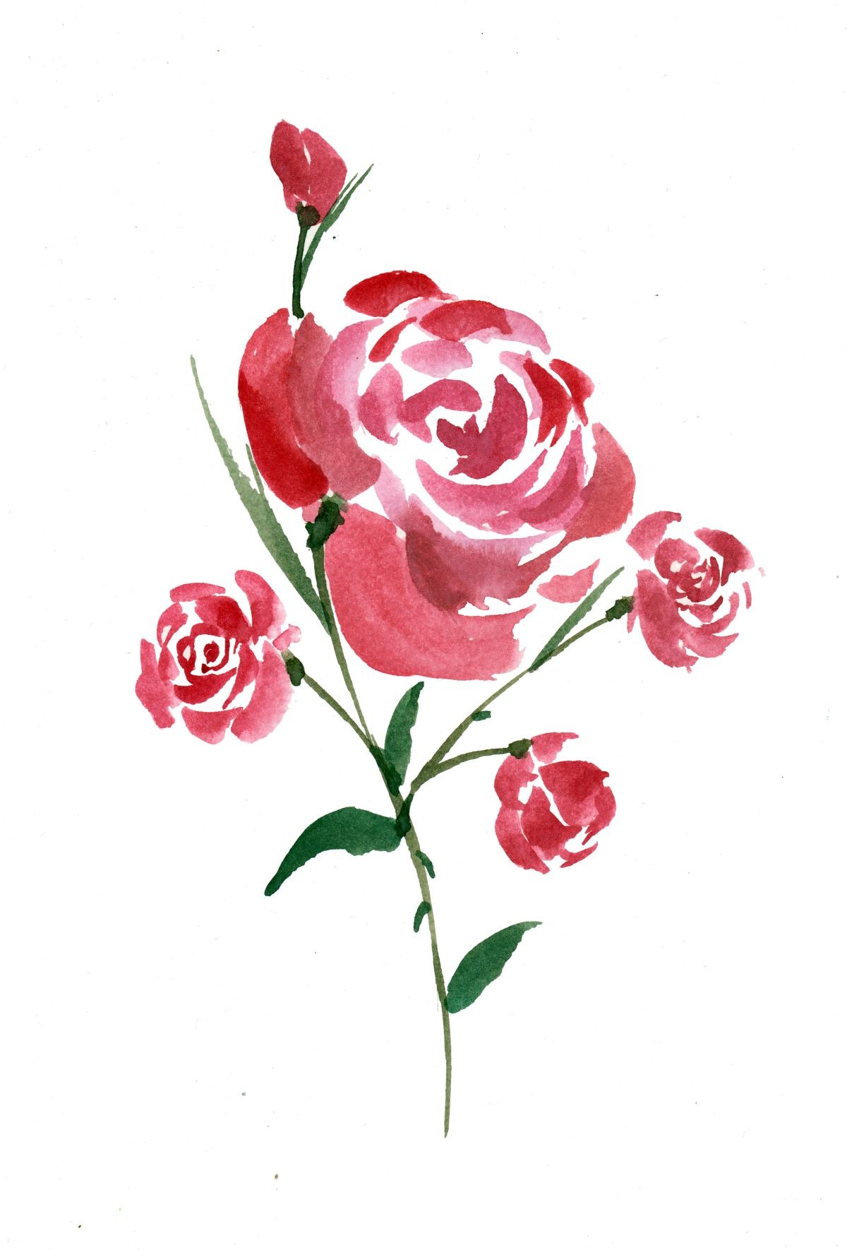 Konfiguration benutzen (Blumen, Rose, Blüten, Blätter, Zweig, Aquarell,  Wunschgröße, zeitgenössisch, Treppenhaus, Wohnzimmer,)