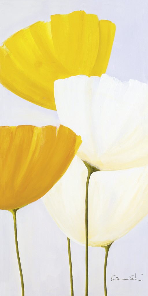Sonja Kaminski, Fresh Flowers (II) (Blumen, Blüten, Mohn, Floral, Wohnzimmer, Esszimmer, Malerei, gelb, weiß)