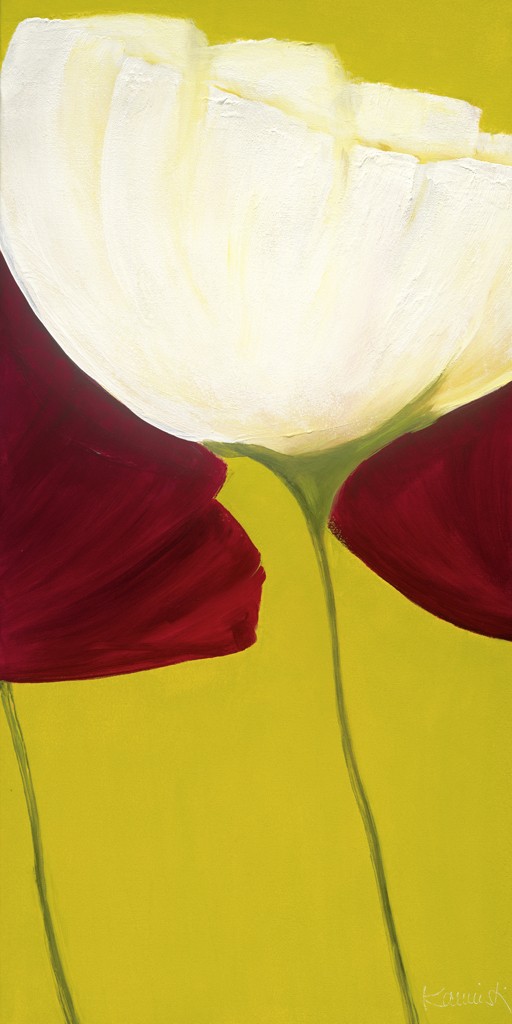 Sonja Kaminski, Long Hot Summer II  (Blumen, Blüten, Mohn, Floral, Wohnzimmer, Esszimmer, Malerei, rot, weiß)