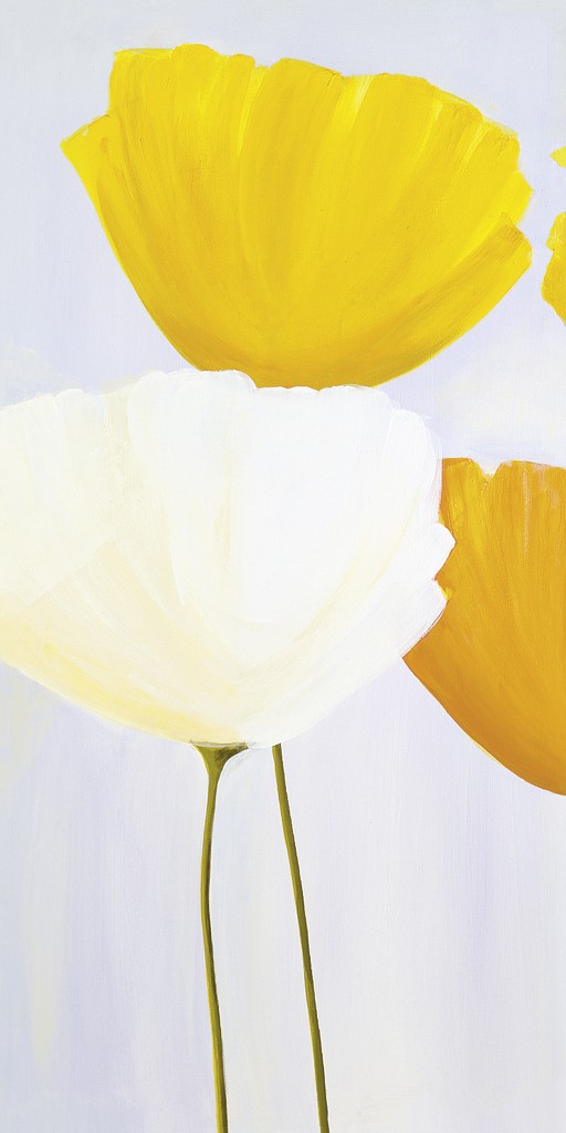 Sonja Kaminski, Fresh Flowers (I) (Blumen, Blüten, Mohn, Floral, Wohnzimmer, Esszimmer, Malerei, gelb, weiß)