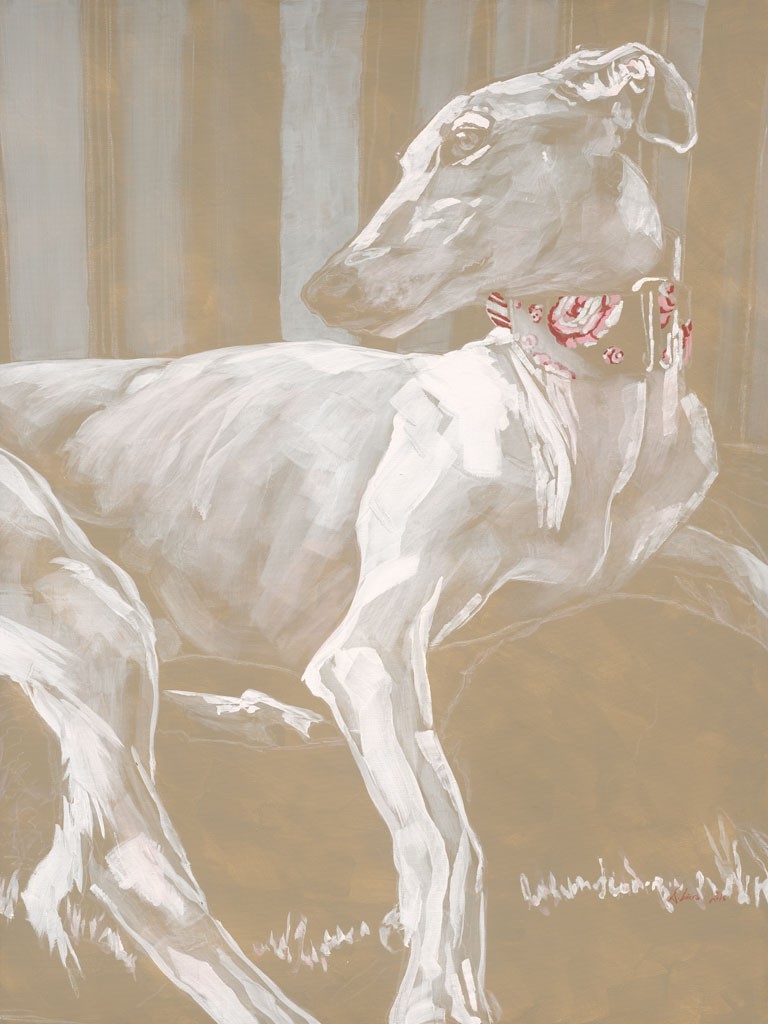 Daniela Lüers, Hund (Windhund, Windspiel, Hund, edel, elegant, modern, zeitgenössische Malerei, Treppenhaus, Wohnzimmer, Schlafzimmer, beige/grau)