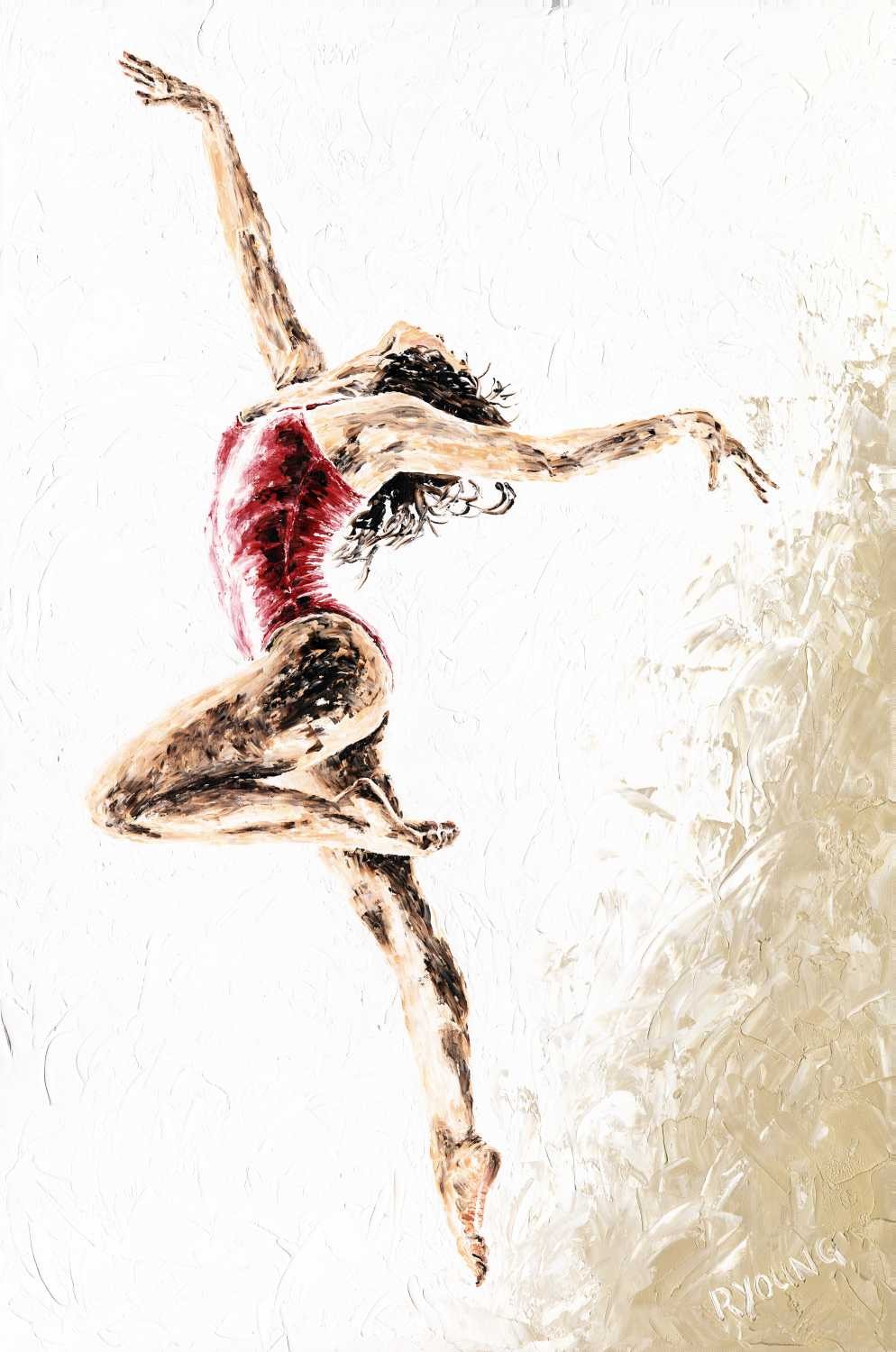 Richard Young, Liberty 1 (Ausdruckstanz, Ballett, Tänzerin, Tanz, Frau, Energie, Malerei, zeitgenössischer Realismus, Wohnzimmer,  Wunschgröße, bunt)