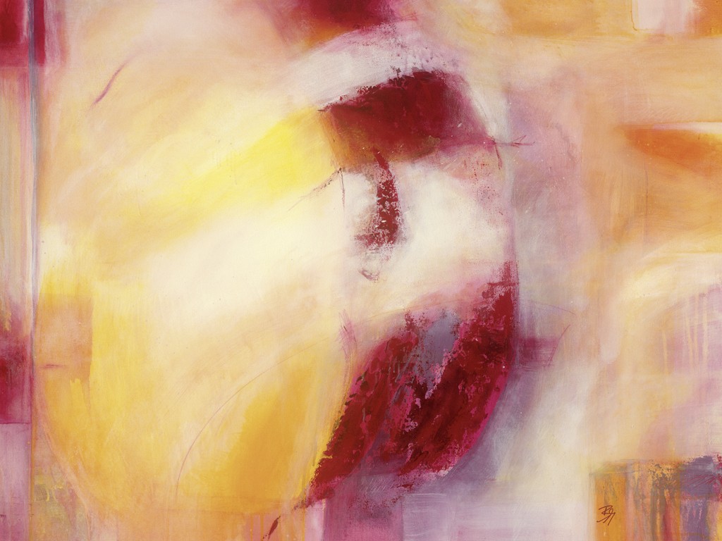 Bettina Malinowski, Haaleh (Abstrakt, moderne Kunst, Malerei, Farbstreifen, Farbflächen, Büro, Business, Wohnzimmer, orange/rot)