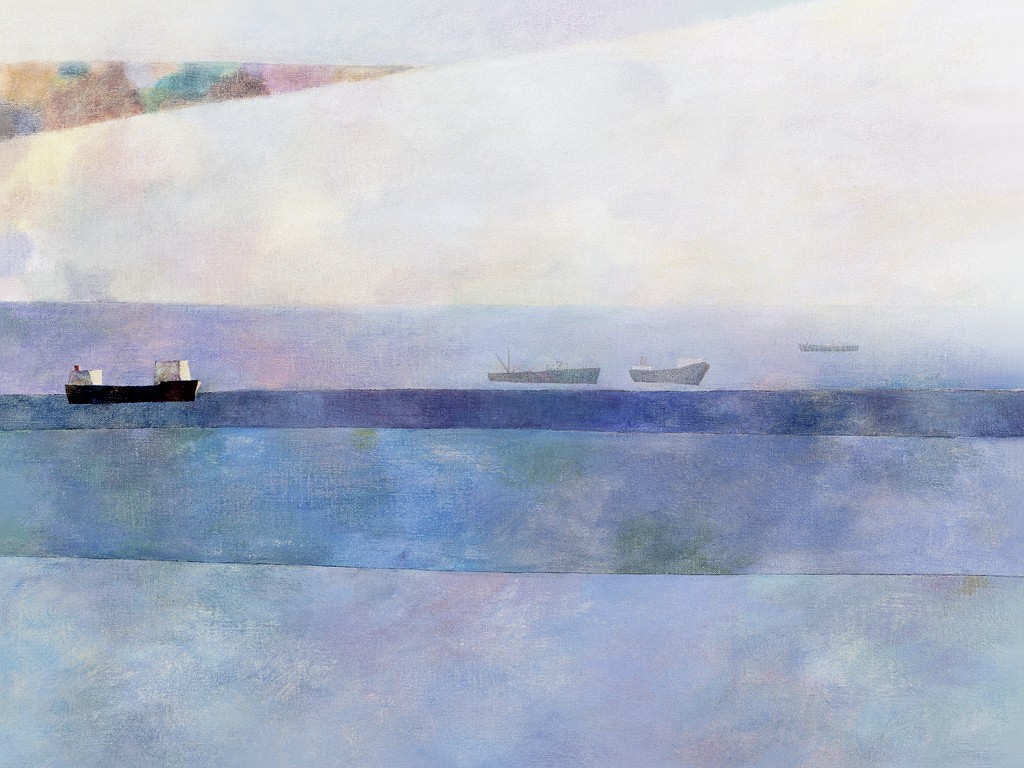 Felipe Mercadal, Midday In Early May (Abstrakt, Malerei, Meer, Schiffe, modern, Wohnzimmer, Treppenhaus, Büro, bunt)