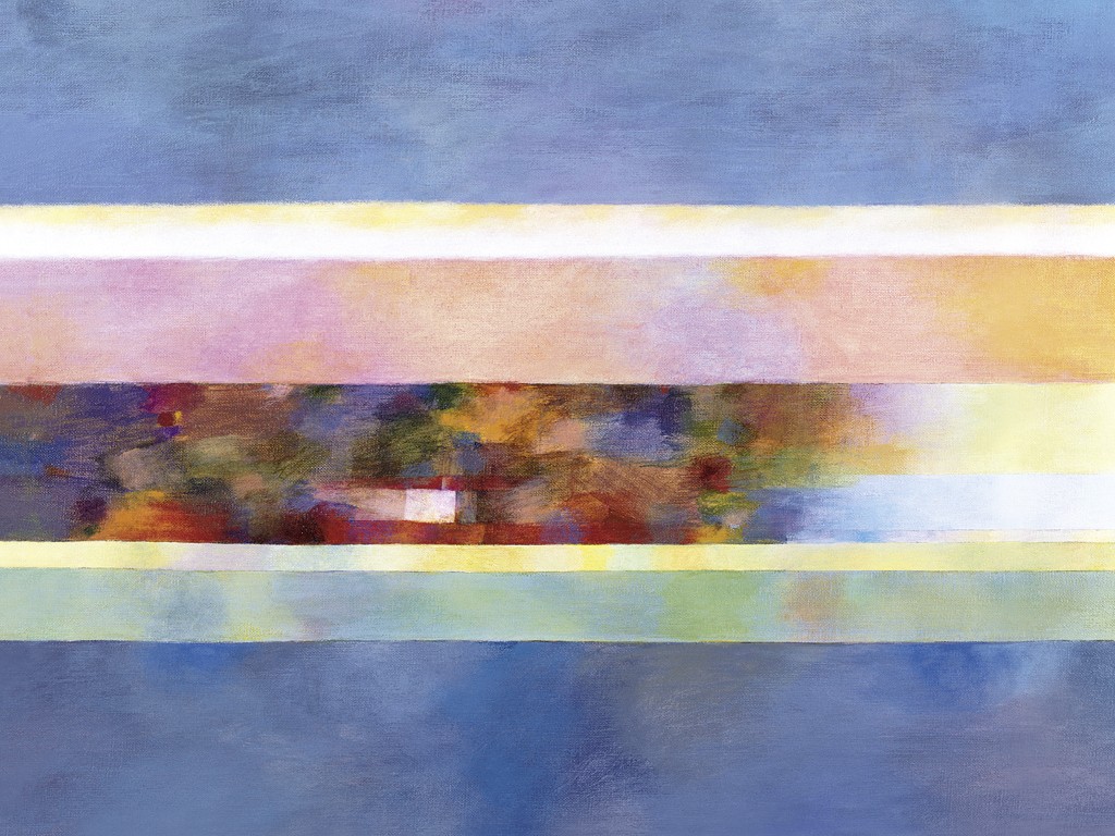 Felipe Mercadal, Sunset In Spring, A Birth (Abstrakt, Malerei, Horizontale, Streifen, Balken, modern, Wohnzimmer, Treppenhaus, Büro, bunt)