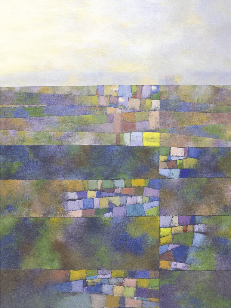 Felipe Mercadal, From My Window II: Late Autumn (Abstrakt, Malerei, Mosaik, geometrische Muster,  modern, Wohnzimmer, Treppenhaus, Büro, bunt)