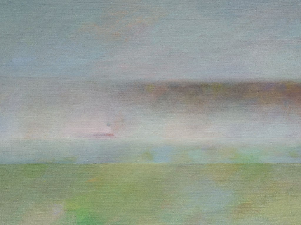 Felipe Mercadal, Fue en junio, despues del mediodie (Abstrakt, Malerei, Horizontale, Streifen, Meer, Boot, diffus, Nebel, Juni, modern, Wohnzimmer, Treppenhaus, Büro, bunt)
