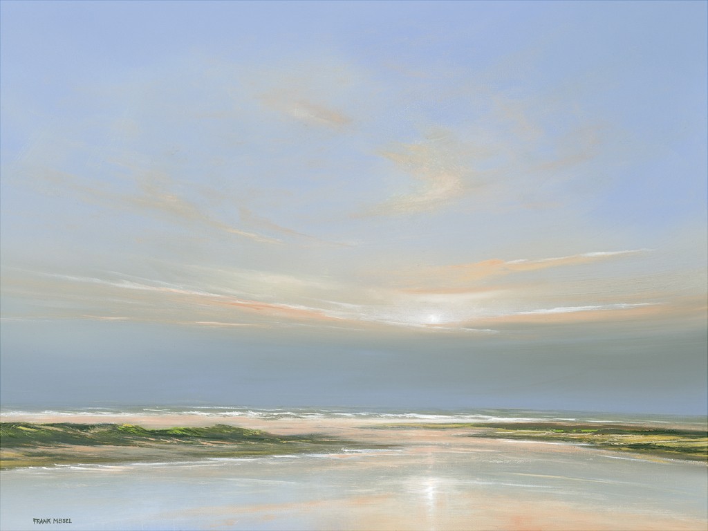 Frank Meisel, Abendrot am Meer (Sonnenuntergang, Meer, Sandbank, Horizont, Meerebrise, Stimmung, Schlafzimmer, Wohnzimmer, Malerei, bunt)