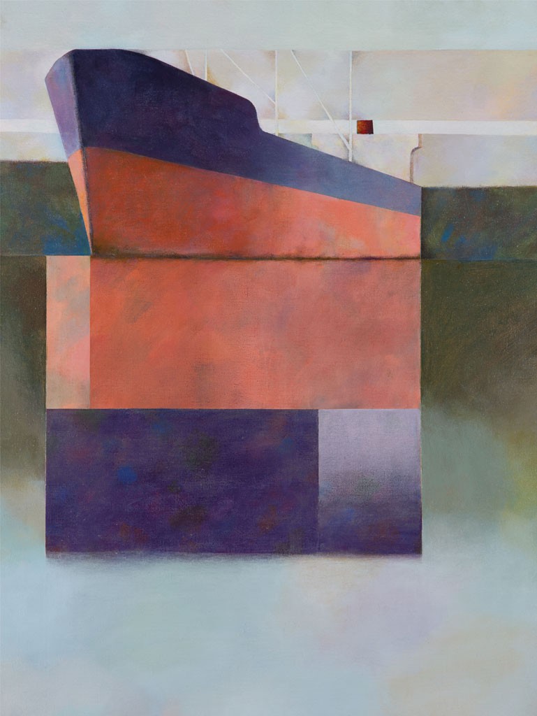 Felipe Mercadal, Al sur de mundo (Abstrakt, Malerei, Horizontale, Streifen, Meer, Schiff, Spiegelungen,  modern, Wohnzimmer, Treppenhaus, Büro, bunt)