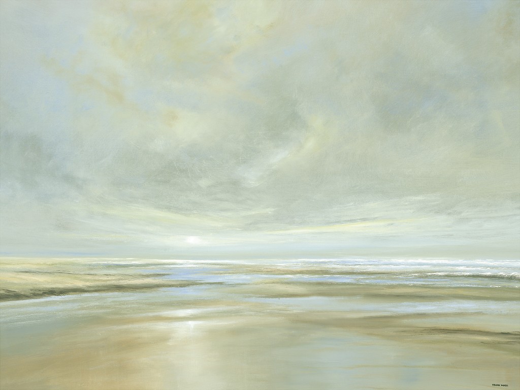 Frank Meisel, Vor der Sandbank (Sonnenuntergang, Meer, Sandbank, Horizont, Meerebrise, Stimmung, Schlafzimmer, Wohnzimmer, Malerei, bunt)