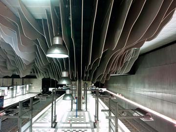 Micha Pawlitzki, U-Bahn Hauptbahnhof, Bielefeld (U-Bahn, Station, Architektur, modern, futuristisch, Bielefeld, Photografie, Wunschgröße, Büro, Wohnzimmer, silber)