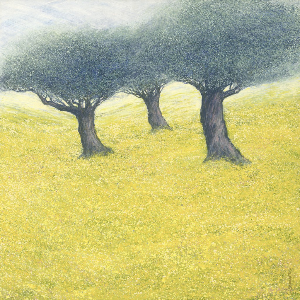 Nico Namara, Olivenhain II (Natur & Landschaft,Olivenbäume, Landwirschaft, Feld,  Bäume, Malerei, Wohnzimmer, Treppenhaus, Arztpraxis, bunt)