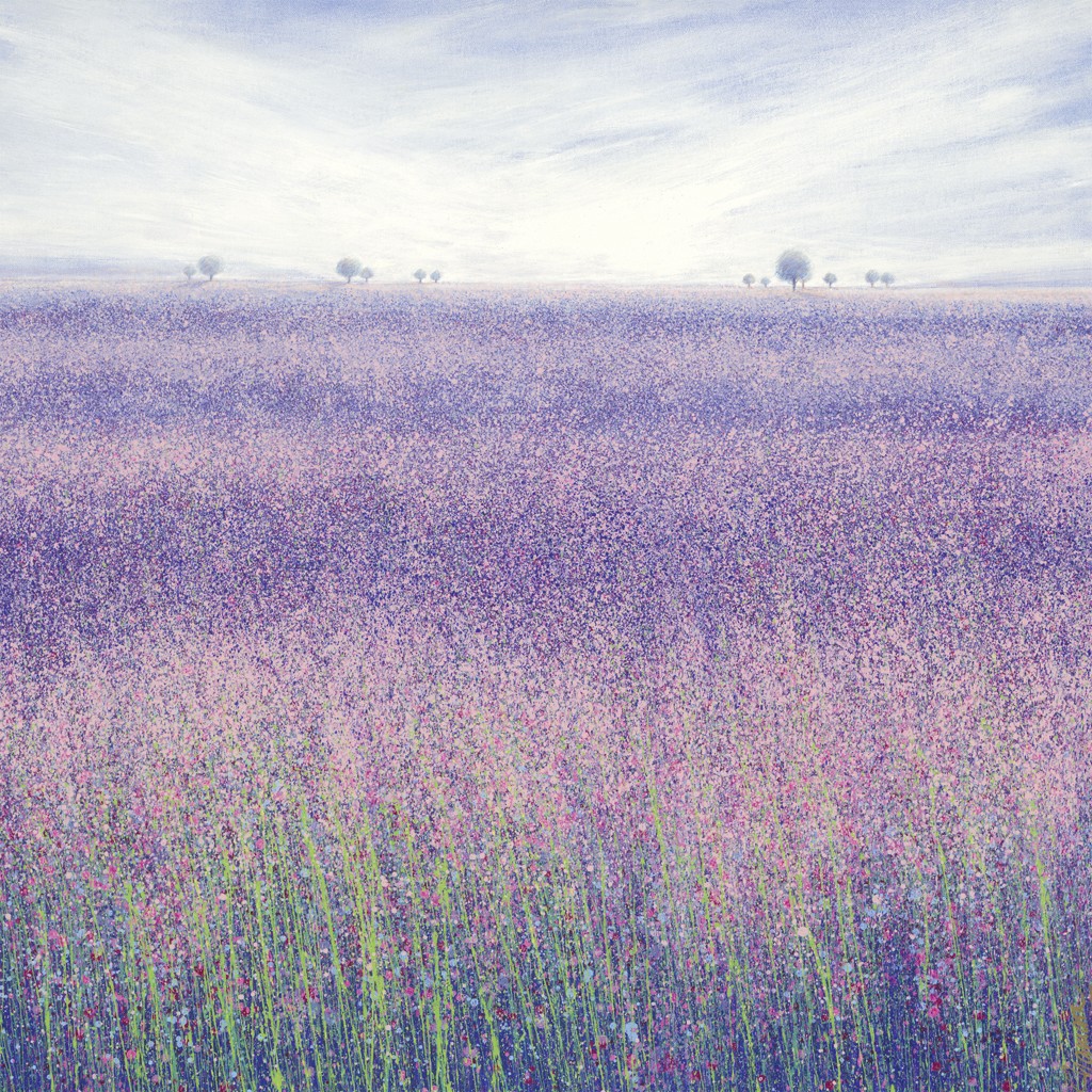 Nico Namara, Lavendelfeld  (Natur & Landschaft, Feld, Lavendelfeld, Sommer, Blüte, Horizont, Malerei, Wohnzimmer, Treppenhaus, Arztpraxis, bunt)